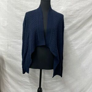 Loft 100% cotton loose knit sweater, open front, navy blue, size petite Large